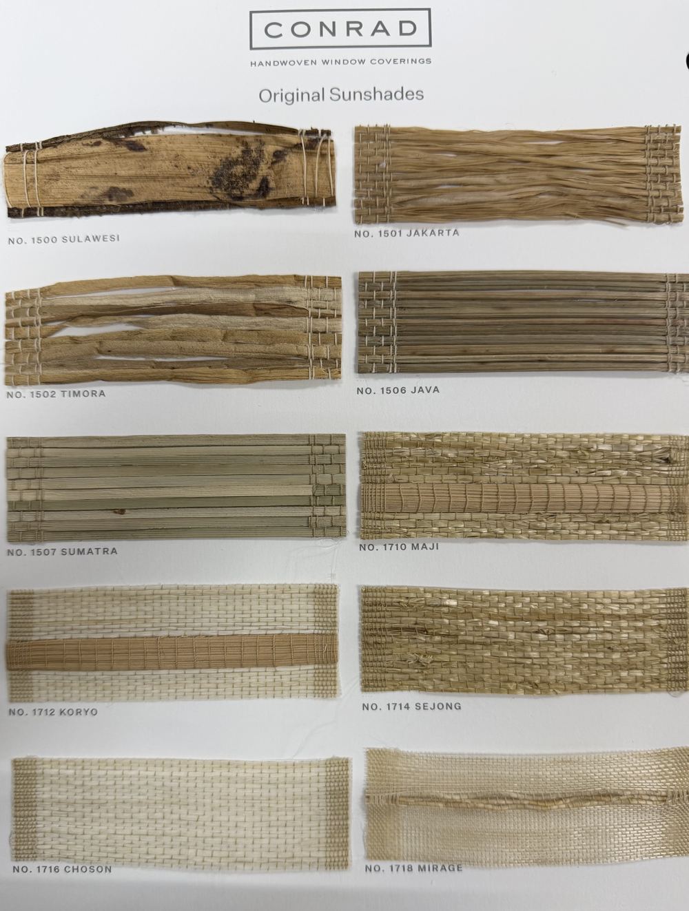 Conrad handwoven sunshade samples